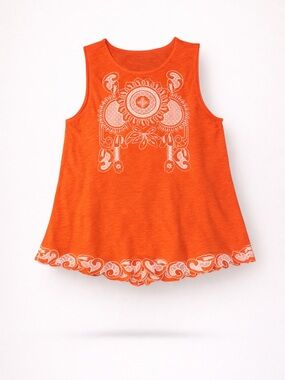 Soft Surroundings NWT Tangerine Orange Embroidered Sleeveless Top Size L